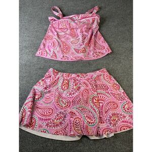 ROTITA Tankini Swim Top & Skort Bottom Set Pink Paisley Size Medium